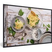 PosterMonkey Fotolijst incl. Poster - Pasta - Basilicum - Koken - 90x60 cm - Posterlijst