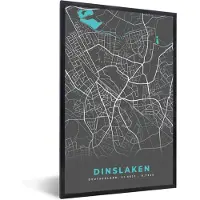 PosterMonkey Fotolijst incl. Poster - Kaart – Plattegrond – Stadskaart – Dinslaken – Duitsland – Blauw - 60x90 cm - Posterlijst