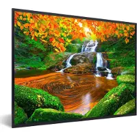 PosterMonkey Fotolijst incl. Poster - Natuur - Waterval - Stenen - Mos - Bladeren - Groen - 80x60 cm - Posterlijst