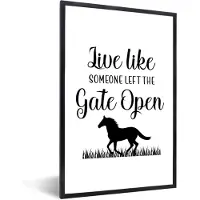 PosterMonkey Fotolijst incl. Poster - Paard - Quotes - Simpel - Zwart - Wit - 40x60 cm - Posterlijst