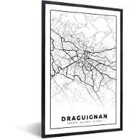 PosterMonkey Fotolijst incl. Poster Zwart Wit- Plattegrond - Draguignan - Kaart - Frankrijk - Stadskaart - Zwart wit - 20x30 cm - Posterlijst