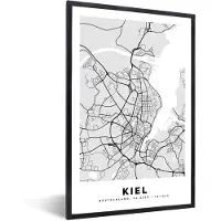 PosterMonkey Fotolijst incl. Poster - Stadskaart - Plattegrond - Kiel - Kaart - Duitsland - 80x120 cm - Posterlijst