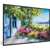 PosterMonkey Fotolijst incl. Poster - Schilderij - Planten - Bloemen - Huis - Olieverf - 60x40 cm - Posterlijst