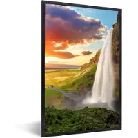 PosterMonkey Fotolijst incl. Poster - Waterval - Rots - Zonsondergang - Bergen - Oranje - 40x60 cm - Posterlijst