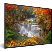 PosterMonkey Fotolijst incl. Poster - Bomen - Waterval - Herfst - 80x60 cm - Posterlijst