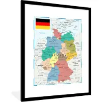 PosterMonkey Fotolijst incl. Poster - Gedetailleerde kaart van Duitsland - 60x80 cm - Posterlijst