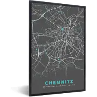 PosterMonkey Fotolijst incl. Poster - Stadskaart – Chemnitz – Genk – Blauw – Duitsland – Plattegrond - 80x120 cm - Posterlijst
