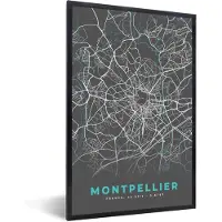 PosterMonkey Fotolijst incl. Poster - Montpellier - Frankrijk - Stadskaart - Kaart - Plattegrond - 60x90 cm - Posterlijst