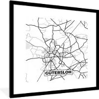 PosterMonkey Fotolijst incl. Poster - Gütersloh - Plattegrond - Stadskaart - Kaart - 40x40 cm - Posterlijst