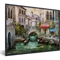 PosterMonkey Fotolijst incl. Poster - Schilderij - Olieverf - Water - Gracht - Italië - 40x30 cm - Posterlijst