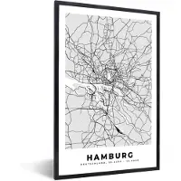 PosterMonkey Fotolijst incl. Poster - Plattegrond - Duitsland - Hamburg - Kaart - Stadskaart - 60x90 cm - Posterlijst