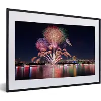 PosterMonkey Fotolijst incl. Poster - Vuurwerk weerkaatst in het water tijdens oud en nieuw - 60x40 cm - Posterlijst
