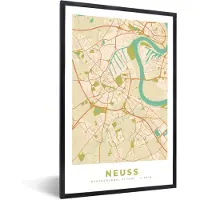 PosterMonkey Fotolijst incl. Poster - Neuss - Vintage - Plattegrond - Kaart - Stadskaart - 80x120 cm - Posterlijst