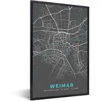 PosterMonkey Fotolijst incl. Poster - Duitsland – Blauw – Weimar – Stadskaart – Kaart – Plattegrond - 60x90 cm - Posterlijst