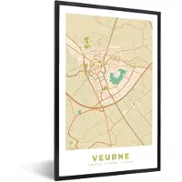 PosterMonkey Fotolijst incl. Poster - Stadskaart - Kaart - Plattegrond - Vintage - Veurne - 80x120 cm - Posterlijst