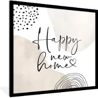 PosterMonkey Fotolijst incl. Poster - Home - Geluk - Quote - 40x40 cm - Posterlijst