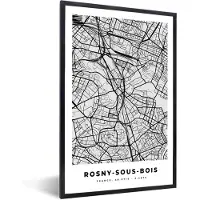 PosterMonkey Fotolijst incl. Poster - Rosny-sous-Bois - Plattegrond - Frankrijk - Kaart - Stadskaart - 60x90 cm - Posterlijst