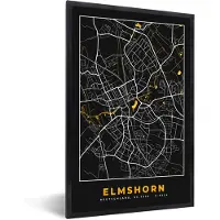 PosterMonkey Fotolijst incl. Poster - Duitsland – Black and Gold – Elmshorn – Stadskaart – Kaart – Plattegrond - 80x120 cm - Posterlijst