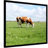 PosterMonkey Fotolijst incl. Poster - Koe - Bruin - Wit - Dier - 40x40 cm - Posterlijst