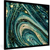 PosterMonkey Fotolijst incl. Poster - Marmerlook - Luxe - Goud - Turquoise - Glitter - 40x40 cm - Posterlijst