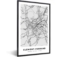 PosterMonkey Fotolijst incl. Poster - Frankrijk - Clemont-Ferrand - Stadskaart - Plattegrond - Kaart - 80x120 cm - Posterlijst