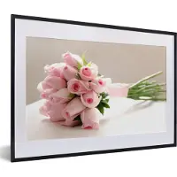 PosterMonkey Fotolijst incl. Poster - Een boeket van roze roos op een witte tafel - 60x40 cm - Posterlijst