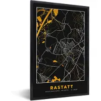 PosterMonkey Fotolijst incl. Poster - Duitsland – Black and Gold – Rastatt – Stadskaart – Kaart – Plattegrond - 60x90 cm - Posterlijst