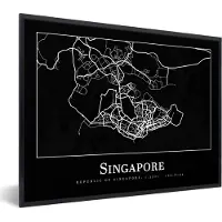 PosterMonkey Fotolijst incl. Poster - Singapore - Kaart - Plattegrond - Stadskaart - 40x30 cm - Posterlijst