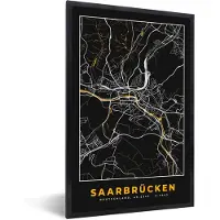 PosterMonkey Fotolijst incl. Poster - Saarbrücken – Stadskaart – Gold – Plattegrond – Stadskaart – Kaart - Duitsland - 80x120 cm - Posterlijst