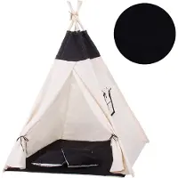 Springos Tipi Tent | Wigwam Speeltent | 120x100x180 cm | Met Mat en Kussens | Naturel Zwart