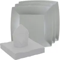 SANTEX Feest/verjaardag servies set 10x bordjes/25x servetten - zilver - karton - Feestbordjes