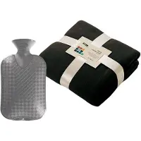 Merkloos Fleece deken/plaid - zwart - 130 x 170 cm - kruik - 2 liter - Plaids