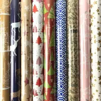 Benza Assortiment kerstpapier cadeaupapier inpakpapier voor kerstmis K34 - 10 mtr x 70 cm - 3 rollen