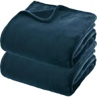 Atmosphera fleece dekens/fleeceplaids - 2x - donkerblauw - 180x230 cm - polyester - Molton Bankdeken