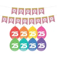 Haza Verjaardag 25 jaar geworden versiering - 16x thema ballonnen/1x Happy Birthday slinger 300 cm