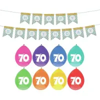 Haza Verjaardag 70 jaar geworden versiering - 16x thema ballonnen/1x Happy Birthday slinger 300 cm