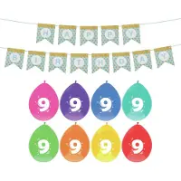Haza Verjaardag 9 jaar geworden versiering - 16x thema ballonnen/1x Happy Birthday slinger 300 cm