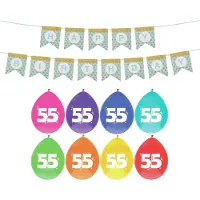 Haza Verjaardag 55 jaar geworden versiering - 16x thema ballonnen/1x Happy Birthday slinger 300 cm