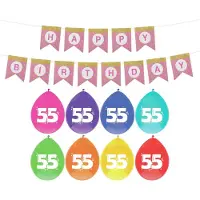 Haza Verjaardag 55 jaar geworden versiering - 16x thema ballonnen/1x Happy Birthday slinger 300 cm