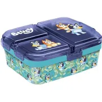 Stor Bluey Kinderlunchbox – Broodtrommel met 4 vakken voor kinderen vanaf 4 jaar - Vaatwasserbestendig & BPA-vrij - Blauw/Turquoise