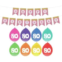 Haza Verjaardag 80 jaar geworden versiering - 16x thema ballonnen/1x Happy Birthday slinger 300 cm