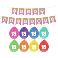 Haza Verjaardag 18 jaar geworden versiering - 16x thema ballonnen/1x Happy Birthday slinger 300 cm