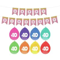 Haza Verjaardag 40 jaar geworden versiering - 16x thema ballonnen/1x Happy Birthday slinger 300 cm
