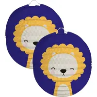 Folat Lampion leeuw - 2x - 22 cm - blauw - papier - Sint maarten/kinderfeestje lampionnen
