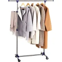 Acaza Mobiel kledingrek - verstelbaar - 1 rail en 2 haken - 87x165x44 cm - zilvergrijs