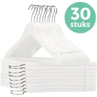 LifeGoods Kledinghangers - Met Broeklat - Hardhout - Wit - 30 Stuks