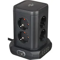 Brennenstuhl Socket Tower stekkerdoos met 8 contacten en 4x USB / zwart - 2 meter