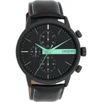 Oozoo Timepieces - Zwarte horloge met zwarte leren band - C11229