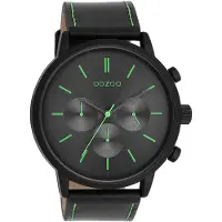 Oozoo Timepieces - Zwarte horloge met zwarte leren band - C11208