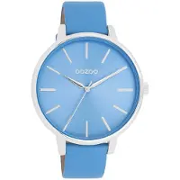 Oozoo Timepieces - Zilverkleurige horloge met mineraal blauwe leren band - C11296